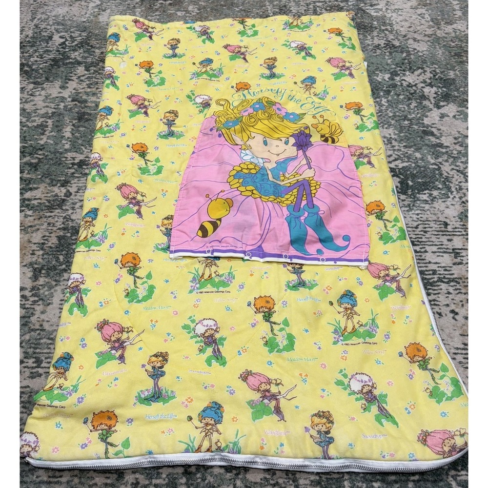 Vintage Yellow 1983 Herself The Elf Sleeping Bag. American Greetings.